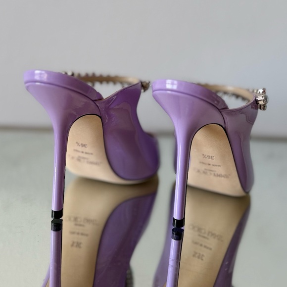 New JIMMY CHOO Bing 100 Lilac crystal-embellished patent-leather mules $1,095 - Picture 11 of 16